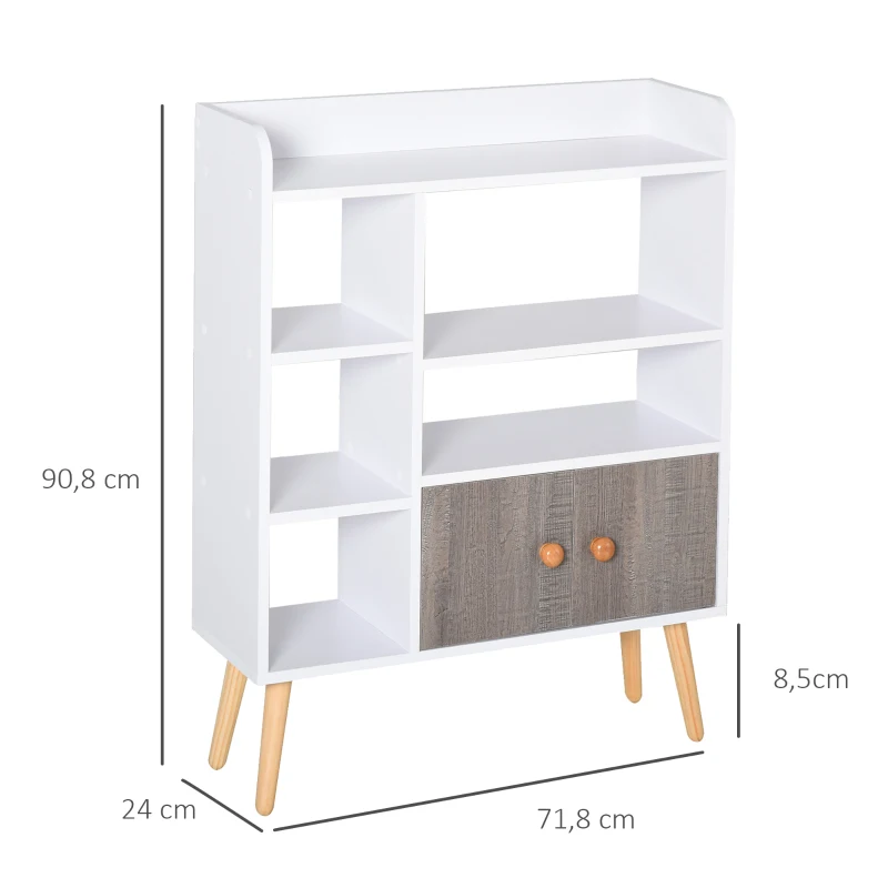 HOMCOM Meuble buffet scandinave bibliothèque meuble de rangement en bois panneaux de particules blanc gris