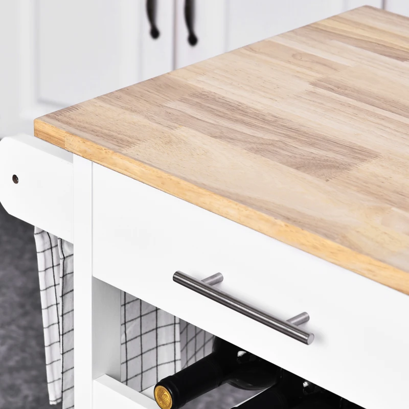 HOMCOM Küchenwagen, Servierwagen mit Schblade und Handtuchhalter, Küchenschrank, Rollwagen, Küchentrolley, Weiß, 105 x 45 x 89 cm