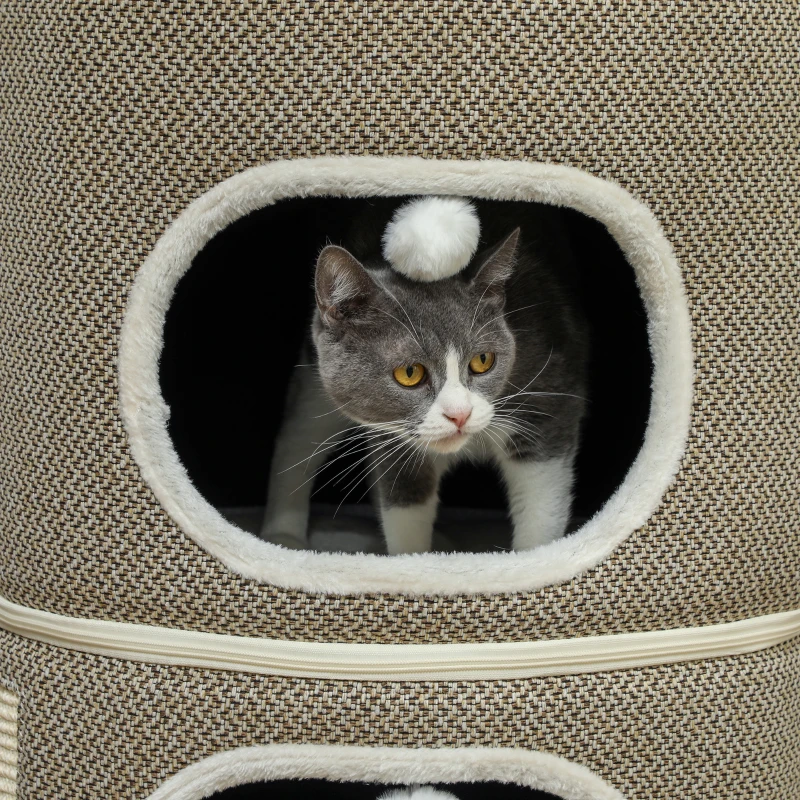 PawHut Katzenfass, 3 Ebenen, mit Kissen, Kratzmatte, Spielbällen, Katzenhaus für Innenbereich, Braun