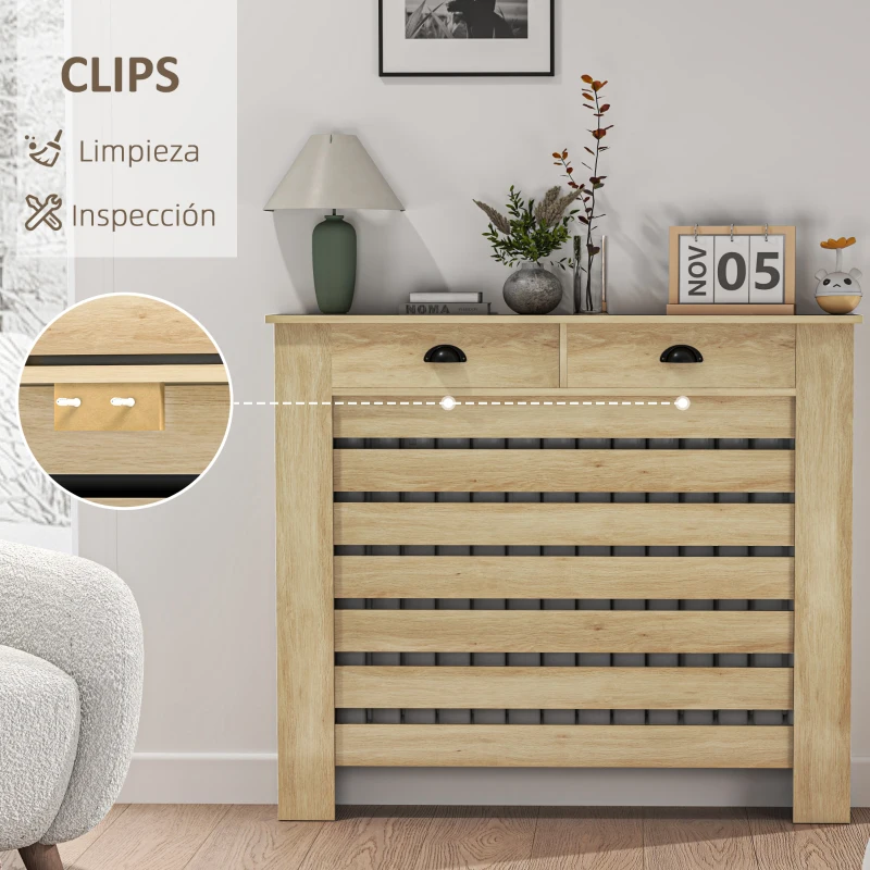 HOMCOM Cubre Radiadores de MDF con Cajón Cubierta para Radiador para Salón Dormitorio Pasillo 111x19x95,5 cm Roble(m-5)