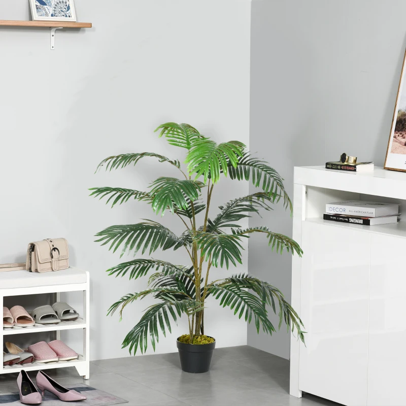 Outsunny Palma in Plastica Decorativa con 20 Foglie, Pianta Finta con Vaso per Interno ed Esterno Alta 140cm