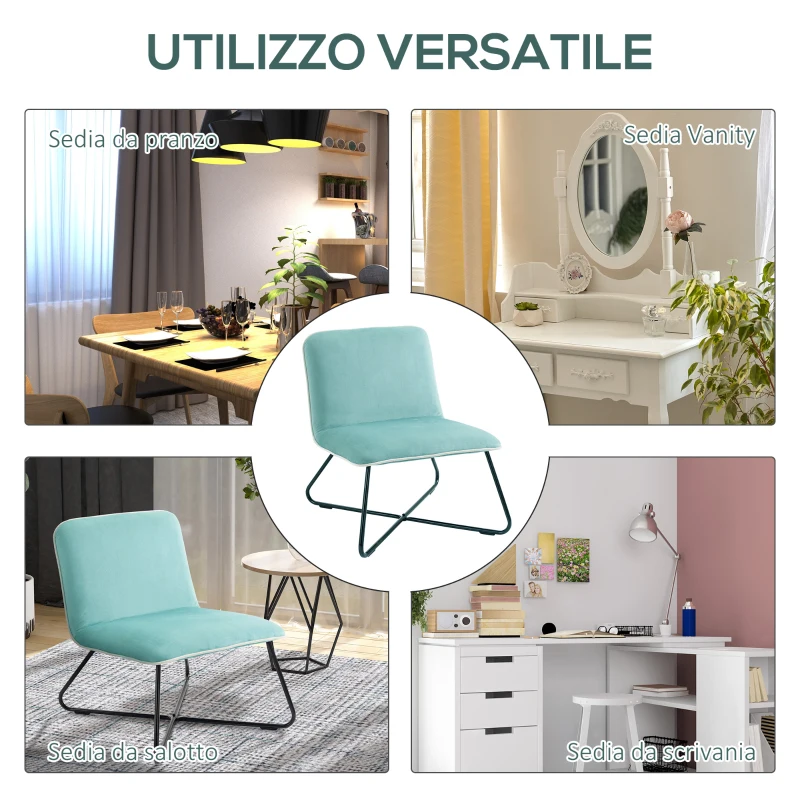 HOMCOM Poltrona in Velluto Stile Nordico Senza Braccioli con Base in Metallo Incrociata, 55x69x68cm, Verde