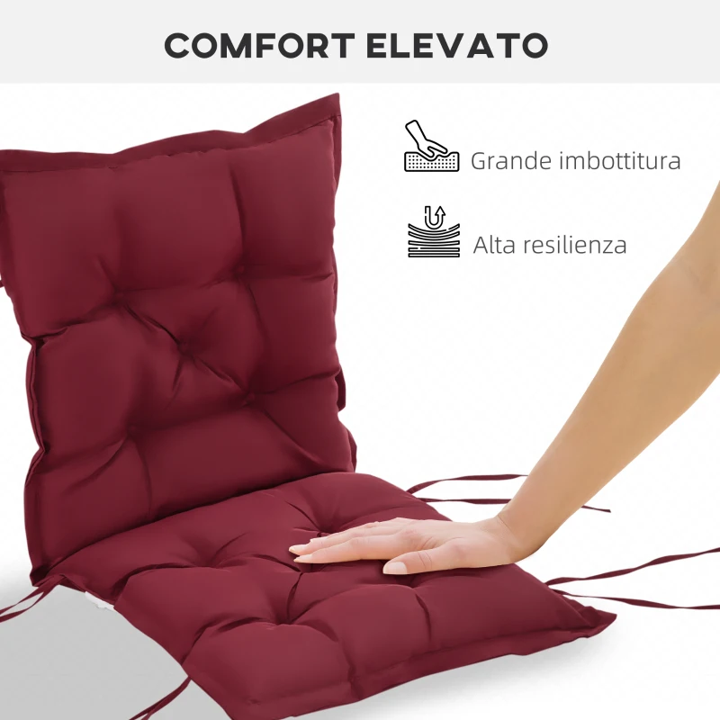 Outsunny Cuscino per Sedie da Giardino con Laccetti e Imbottitura Spessa, 100x50cm, Rosso