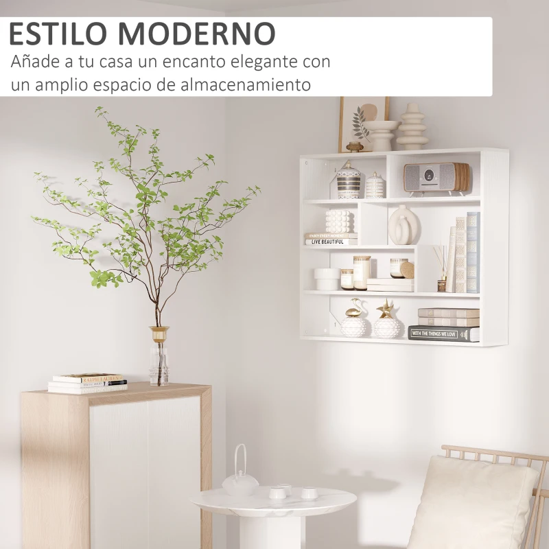 HOMCOM Estantería de Pared Balda Flotante con 7 Compartimientos Abiertos Estilo Moderno 94x19,5x80 cm Blanco