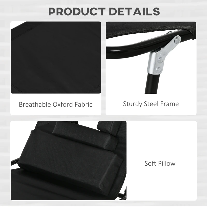 Outsunny Outdoor Folding Sun Lounger Set of 2 with Face Hole, 4 Level Adjustable Backrest Reclining Garden Lounger, Garden Recliner Sunbed with 600 D Oxford Cloth Seat and Pillow for Beach, Black