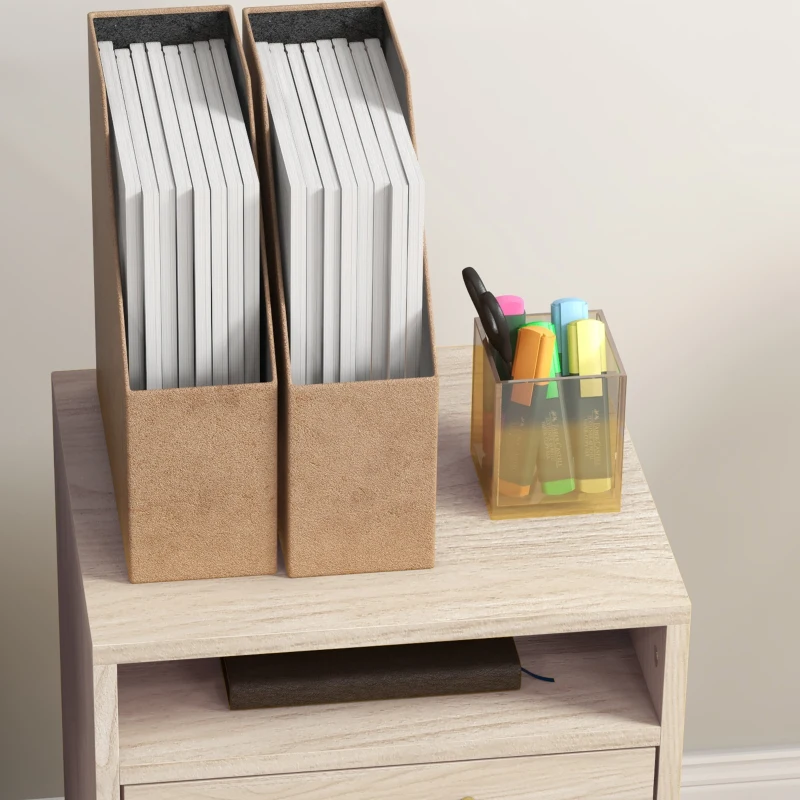 HOMCOM Cassettiera da Ufficio Portadocumenti con Ripiano Aperto e 2 Cassetti, in Legno e Metallo, 40x35x60 cm, Rovere