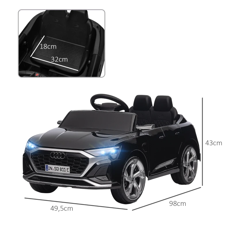 AIYAPLAY Coche Eléctrico para Niños Audi Q8 etron sportback con Batería 12V Mando a Distancia Faros Bocina y Música Negro