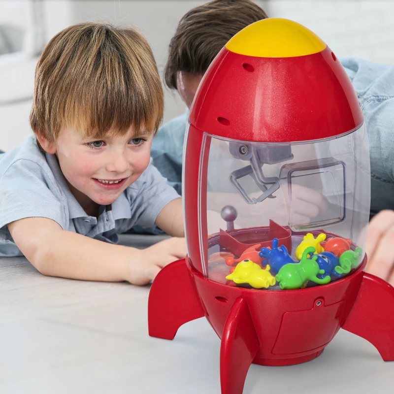 HOMCOM Candy Grabber fusée - Machine Attrape à Bonbons - Machine à Pince - Jeu de Griffe - 8 Figurines incluses - fête foraine Anniversaire - Effets Lumineux & sonores