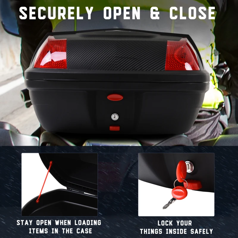 HOMCOM 48L Motorcycle Trunk Travel Luggage Storage Box Accessory Modern Tough Style - Black