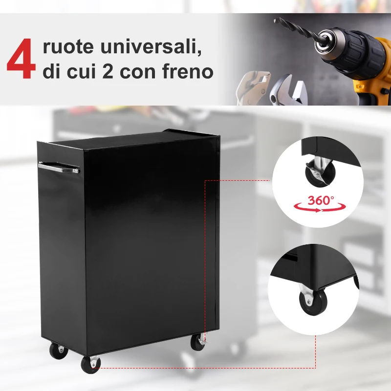HOMCOM Carrello Porta Utensili Attrezzi Attrezzatura con Cassettiera Nero 61.5 x 33 x 82.5cm