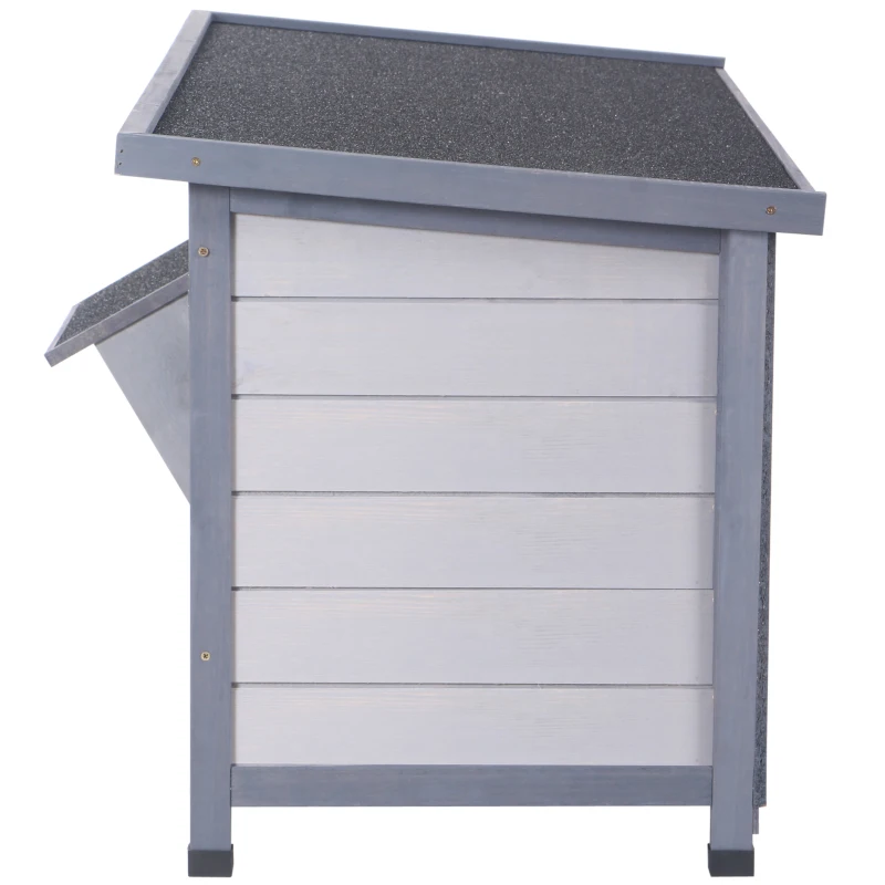 PawHut Kleintierstall Kleintierkäfig mit Bodenwanne Kleintierhaus mit Asphaltdach und Futtertrog Outdoor Indoor Tannenholz Grau+Schwarz 112 x 50 x 54 cm