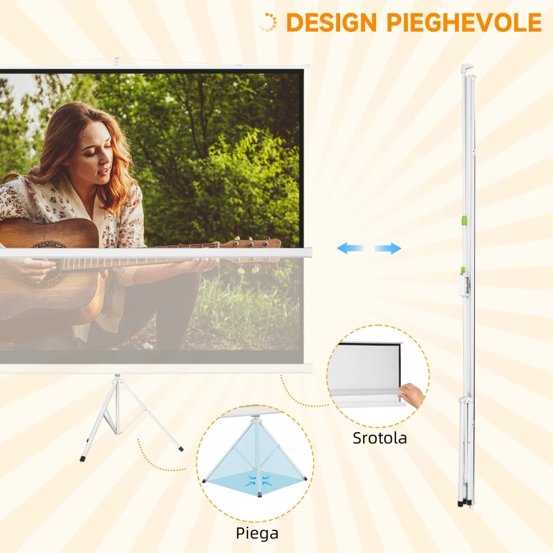 HOMCOM Telo Proiettore da 120" Formato 4:3 in Tessuto a Rete, Plastica e Metallo con Treppiedi, 244x190 cm, Bianco
