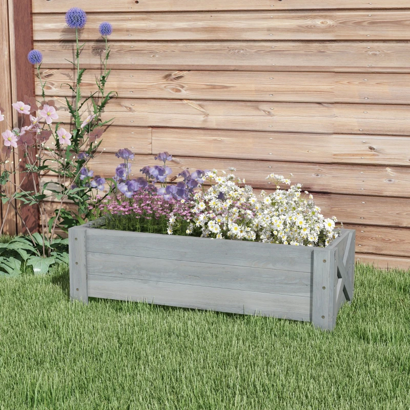 Outsunny 58L Garden Raised Bed Planter Grow Containers for Outdoor Patio Plant Flower Vegetable Pot Fir Wood, 100 x 36.5 x 36 cm, Grey