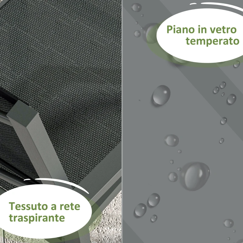 Outsunny Set da Giardino 7 Pezzi in Alluminio con 6 Sedie Pieghevoli e Tavolo Allungabile, Grigio e Nero
