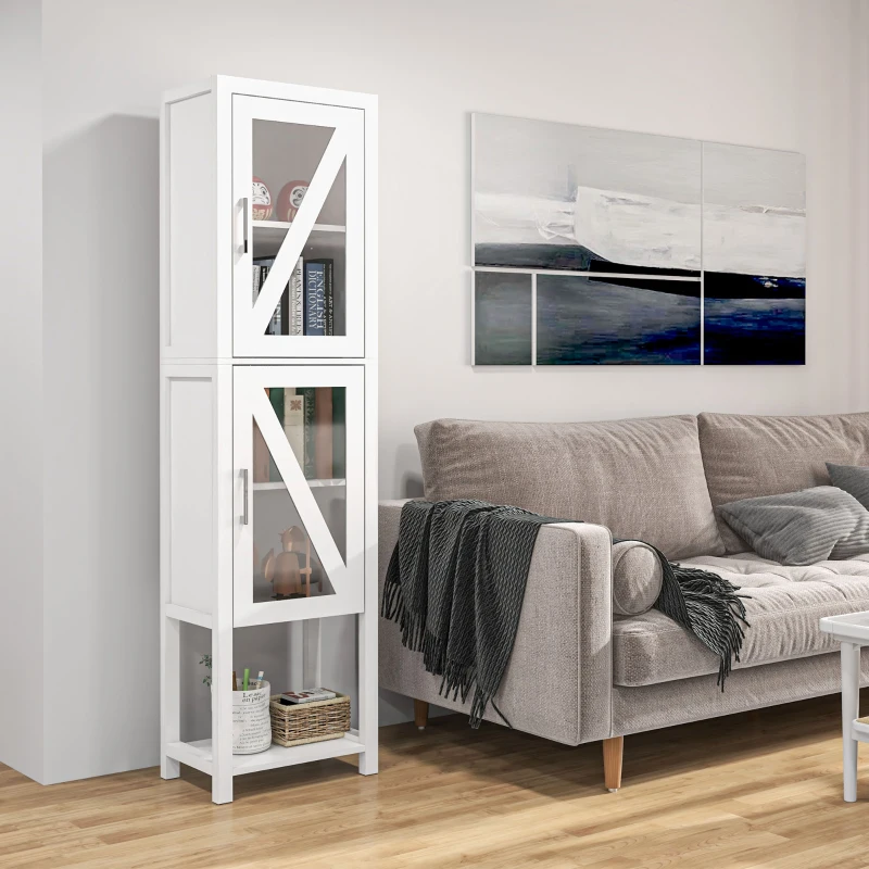 kleankin Columna de Baño Estantería para Baño con 2 Puertas Estantes Ajustables Armario Alto tipo Vitrina 45x30x170 cm Blanco