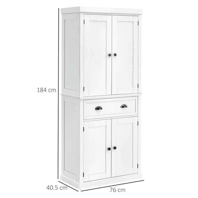 HOMCOM Mobile Cucina con Armadietto Superiore e Inferiore e Cassetto Centrale in Legno, 76x40.5x184 cm, Bianco