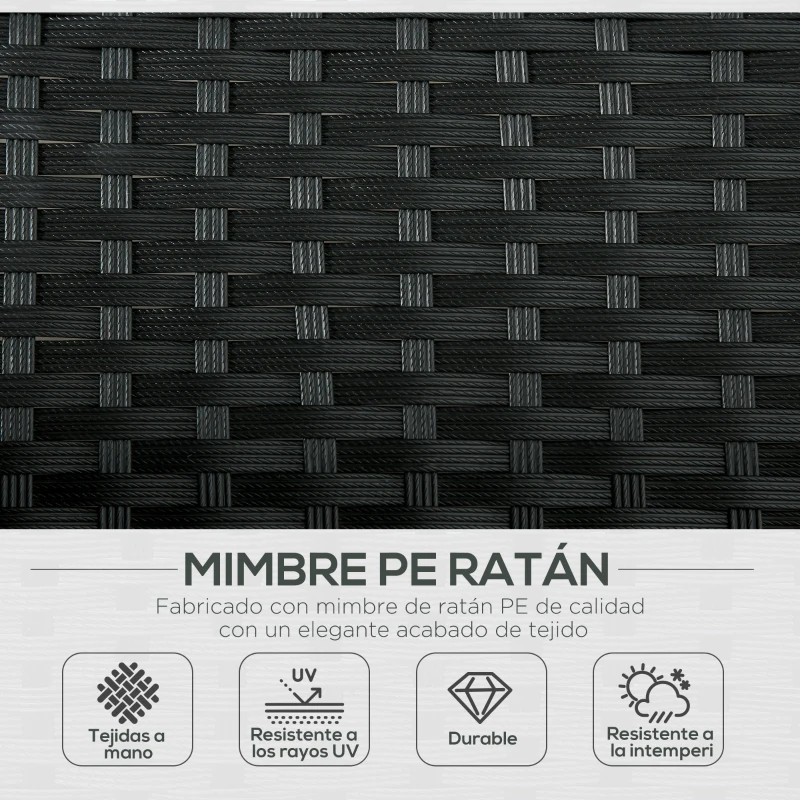 Outsunny Conjunto de Tumbona Exterior de Ratán 2 Plazas con Cojines Acolchados Resistente al Agua con Respaldo Regulable de 5 Niveles Soporta 220 kg 195x120x28 cm Negro