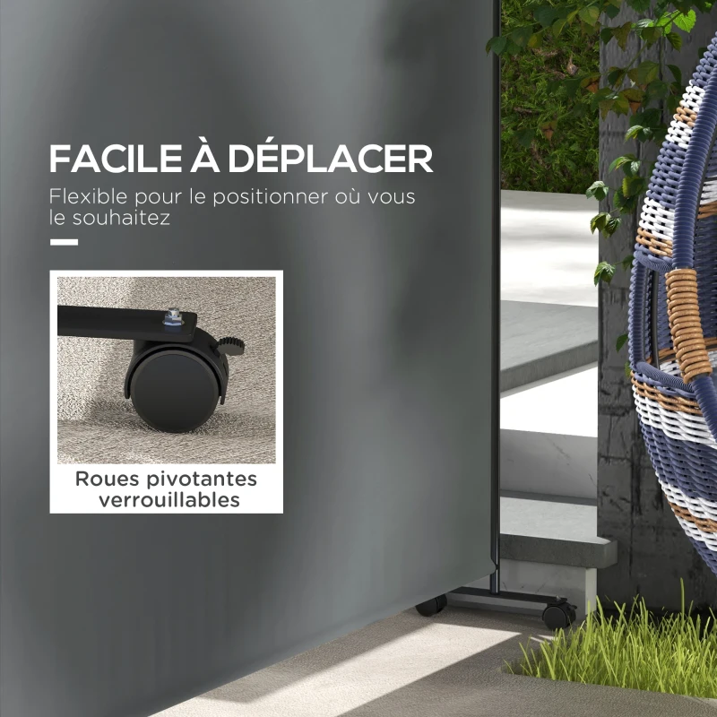 Outsunny Panneau brise-vue paravent extérieur sur roulettes pour le jardin, terrasse, balcon - dim. 183L x 30l x 181H cm - gris