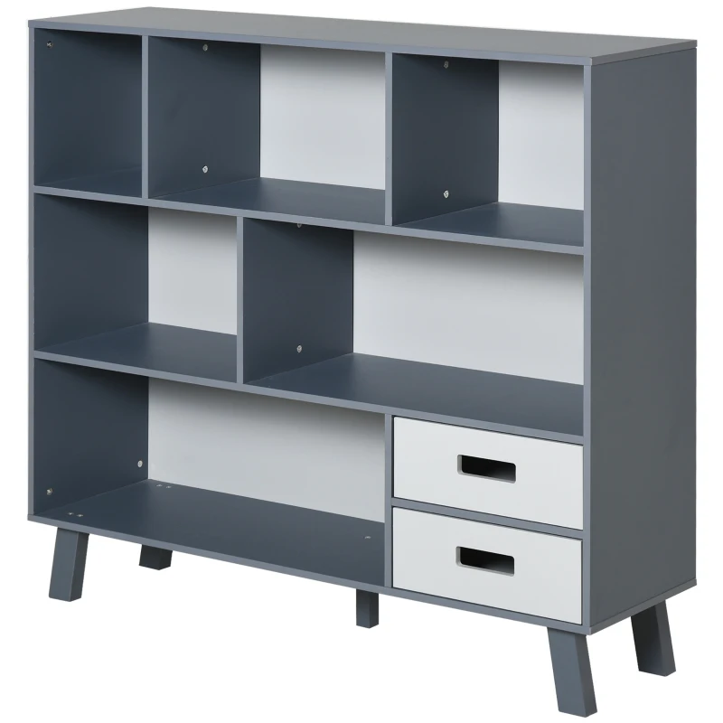 HOMCOM Estantería Librería con 6 Compartimentos y 2 Cajones Mueble Auxiliar con Patas para Libros Decoraciones Fotos 105x30x96 cm Azul y Gris