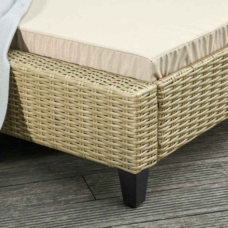 Outsunny Polyrattan Gartenliege mit Kissen Sonnenliege 5-stufig verstellbar Rattanliege Gartenmöbel Liege Stahl Khaki 72 x 198 x 30 cm