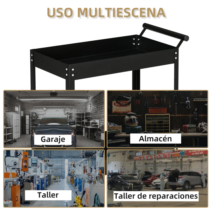 DURHAND Carro de Herramientas de 2 Niveles Carro de Taller con Ruedas de Acero para Garaje Carga 150 kg 84,5x38x84 cm Negro