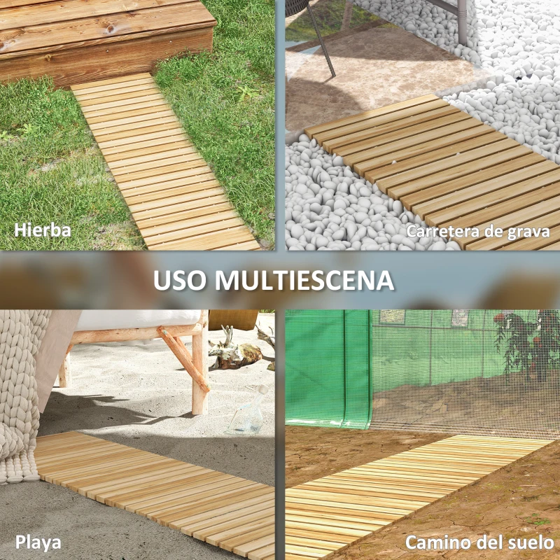 Outsunny Camino de Jardín de Madera 120x38 cm Pasarela Recta Enrollable para Exteriores Resistente a la Intemperie Natural
