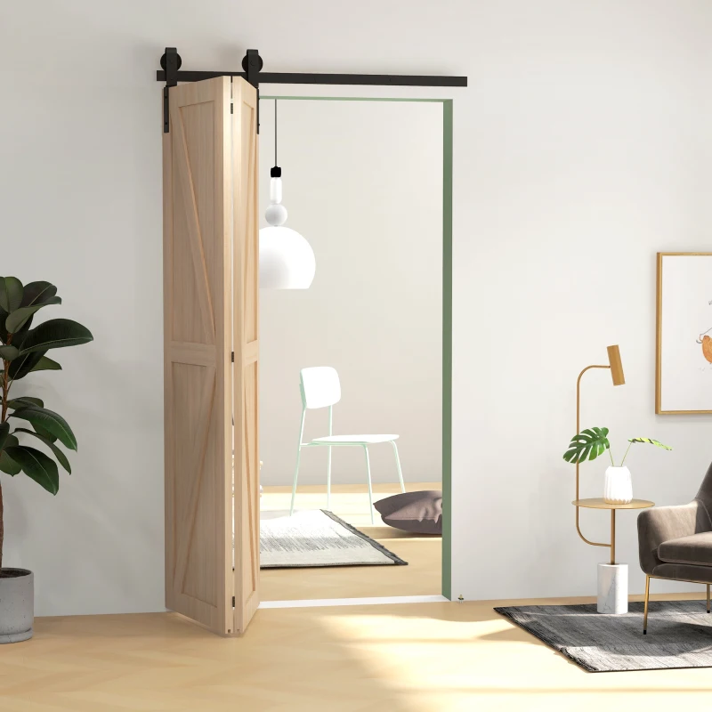 HOMCOM 4FT/122CM Herrajes para Puerta Corredera Plegable para 2 Puertas con Riel para Granero Negro(m-8)