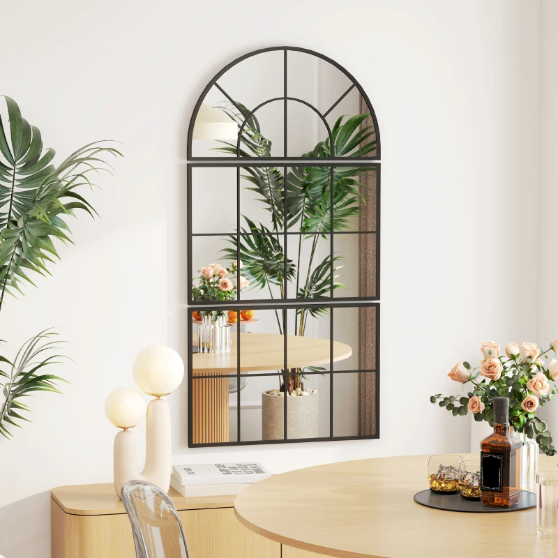 HOMCOM Wandspiegel, Fensterspiegel, dreiteilig, Metallrahmen, 76 x 53 cm, Schwarz