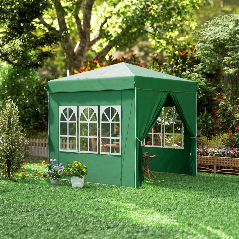 Outsunny Carpa Plegable Pop-up 2,5x2,5 m con 4 Paredes Laterales Anti-UV Altura Ajustable y Bolsa de Transporte Verde Oscuro