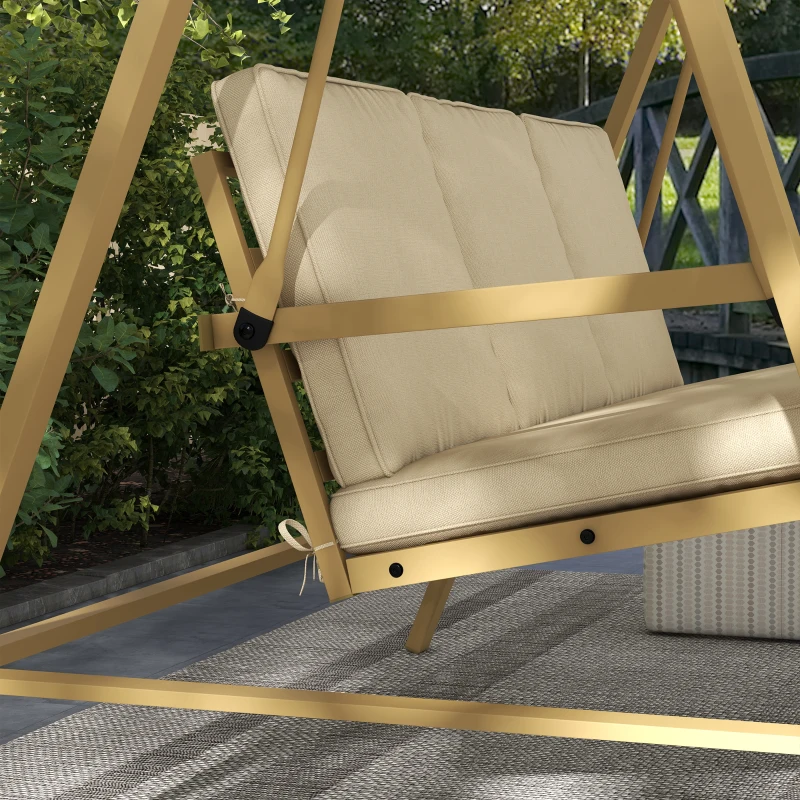 Outsunny Three-Seat Garden Swing Chair, with Adjustable Canopy - Beige