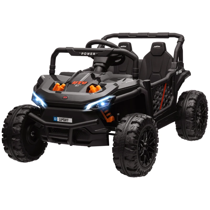 AIYAPLAY 12V Battery Powered Ride on Truck w/ Remote, Four Suspension Wheels, Horn, Lights, Music, USB, for Ages 3-5 Years, Black