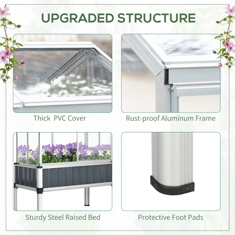 Outsunny Galvanised Steel Raised Beds for Garden with Greenhouse, Raised Planters with Cover and Openable Windows