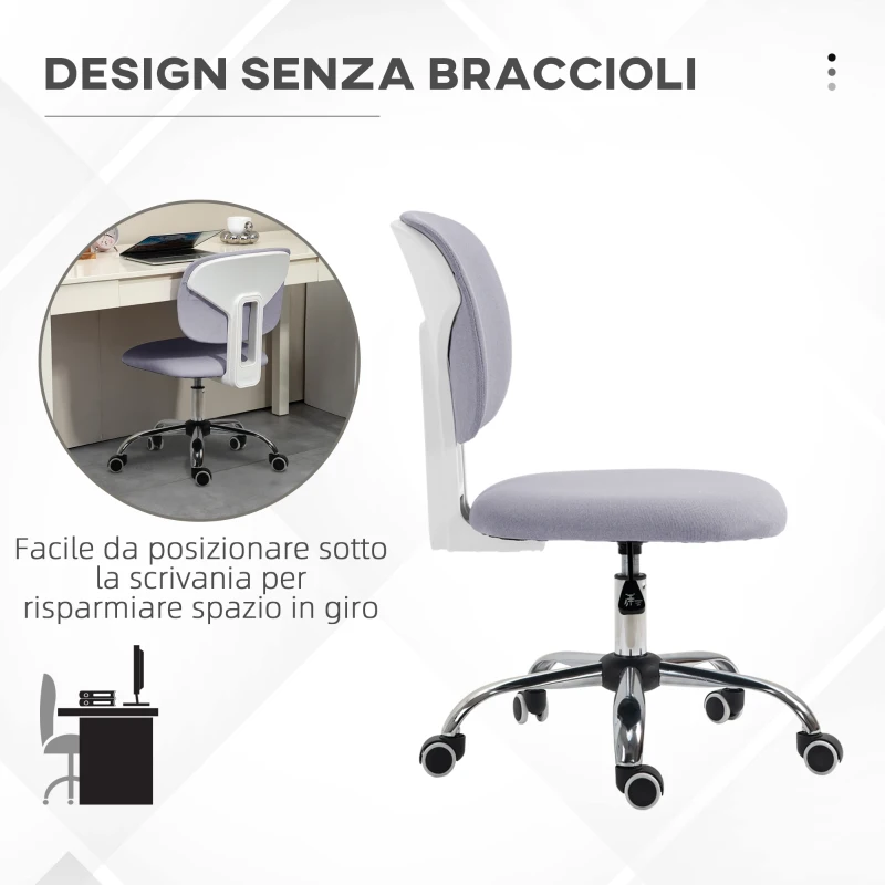 Vinsetto Sedia da Ufficio ad Altezza Regolabile in Tessuto Effetto Lino con Schienale Ricurvo, 48x53x80-90 cm, Grigio
