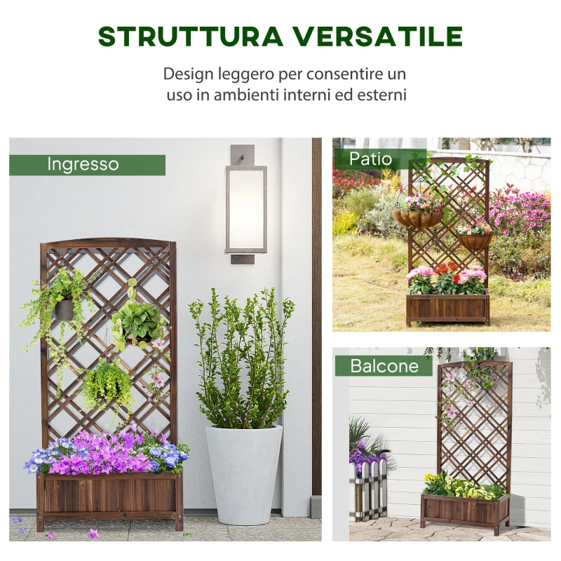 Outsunny Fioriera da Esterno con Grigliato in Legno per Piante Rampicanti, 60x30x122.5 cm, Marrone
