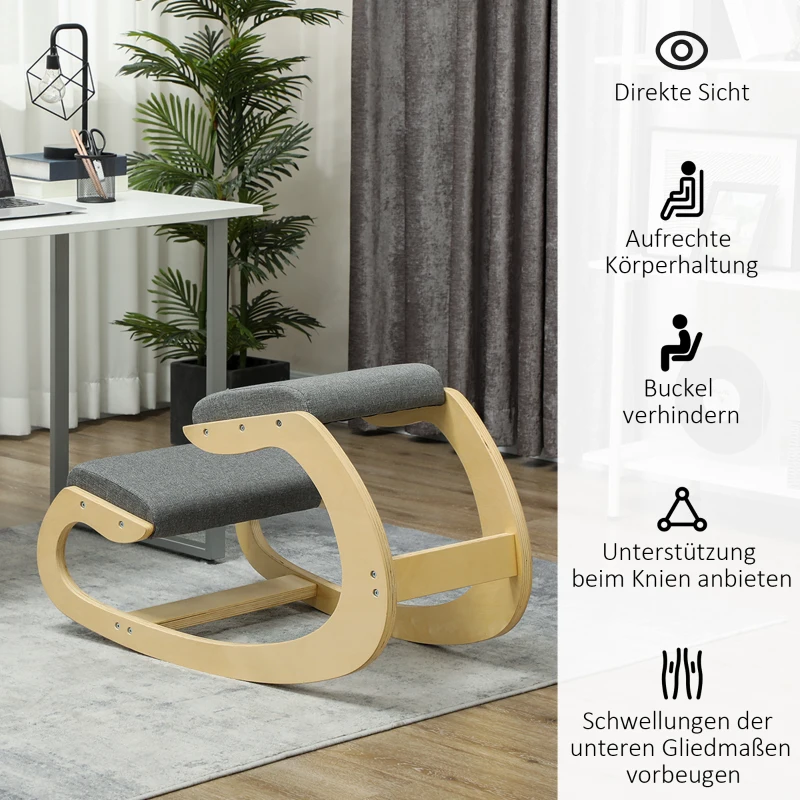 HOMCOM Ergonomischer, schaukelnder Kniehocker für Homeoffice, zur Verbesserung der Körperhaltung, Grau(m-5)