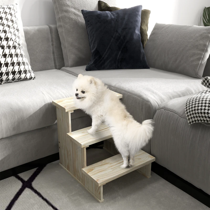 PawHut Haustiertreppe Hundetreppe, 3 Stufen, Kiefernholz, 40 cm x 46,5 cm x 45 cm, Natur
