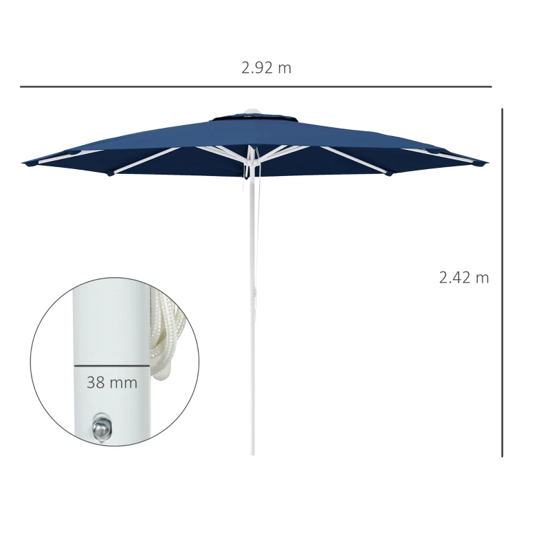 Outsunny Ombrellone da Giardino ad Altezza Regolabile in Metallo e Poliestere, Ø292x242 cm, Blu Scuro
