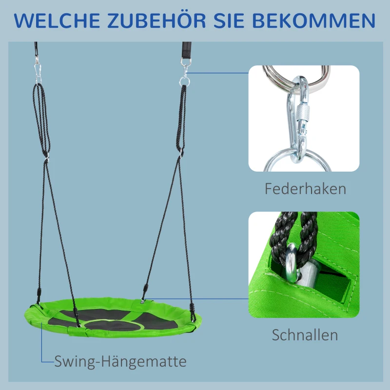 Outsunny Nestschaukel mit Zelt Ø100 cm Gartenschaukel mit Tür und Fenster Tellerschaukel Kinderschaukel Kinder Rundschaukel bis 200 kg belastbar Metall Grün+Blau