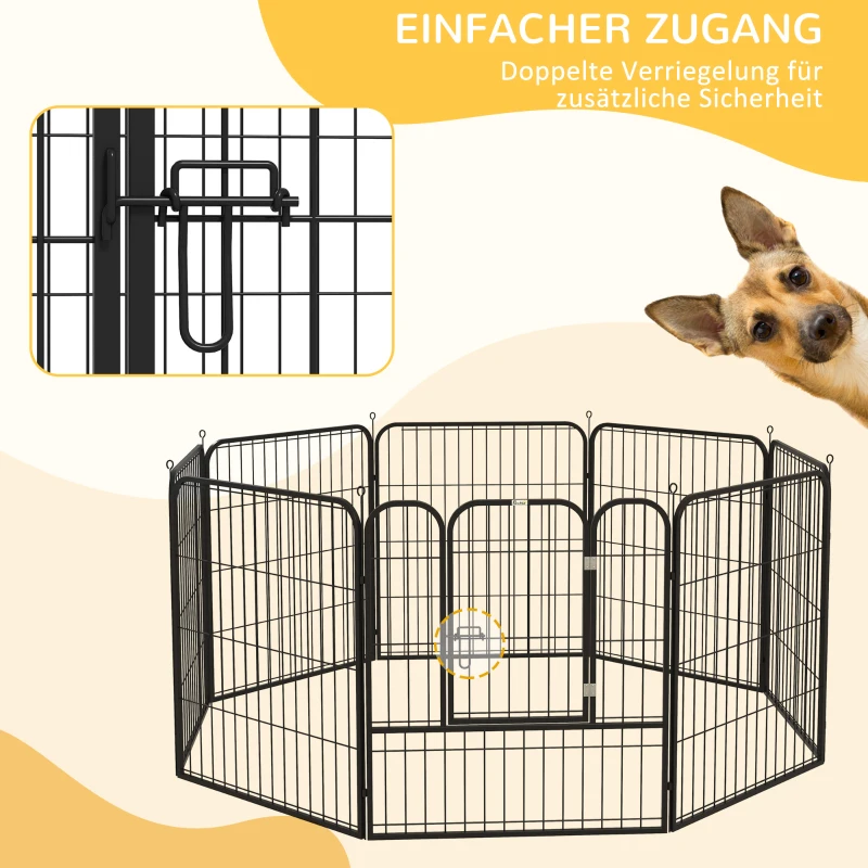 PawHut Welpenlaufstall 8-TLG Welpenauslauf mit 8 Gitterplatten Tür Erdspießen flexibel Schutzplane 80cm hoch Welpengitter Laufstall für Haustiere Hund Katze Welpe Laufgitter für drinnen und draußen