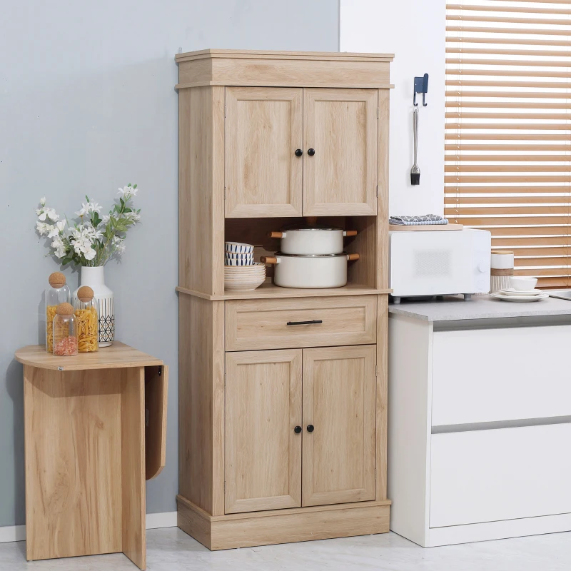 HOMCOM Buffet de cuisine armoire de cuisine multi-rangements 2 placards 2 portes tiroir niche MDF panneaux particules E1 chêne clair