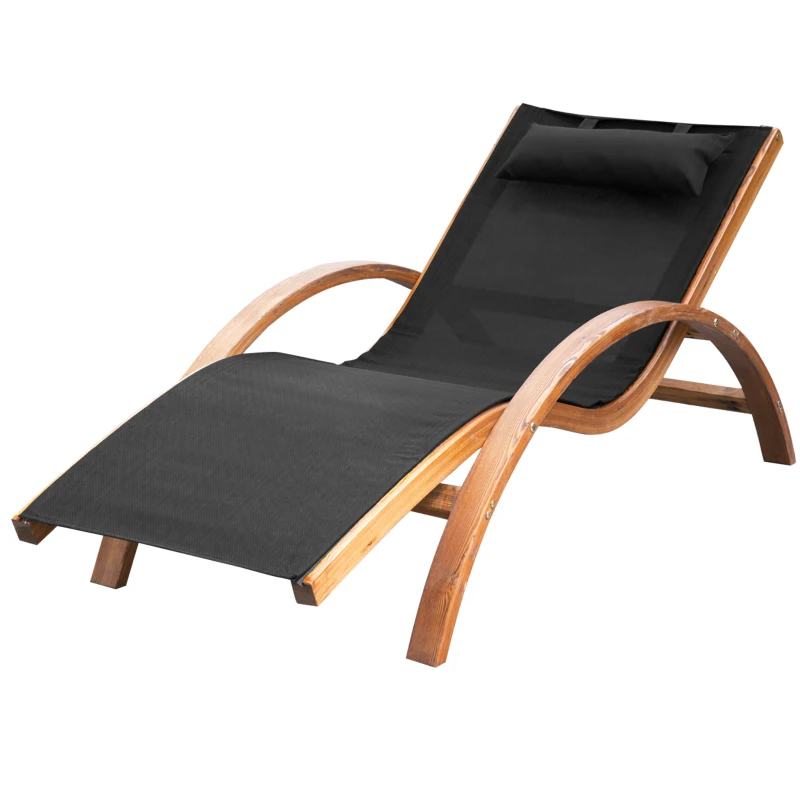 Outsunny Transat Chaise Longue Design Style Tropical Bois Massif Naturel Coloris Noir