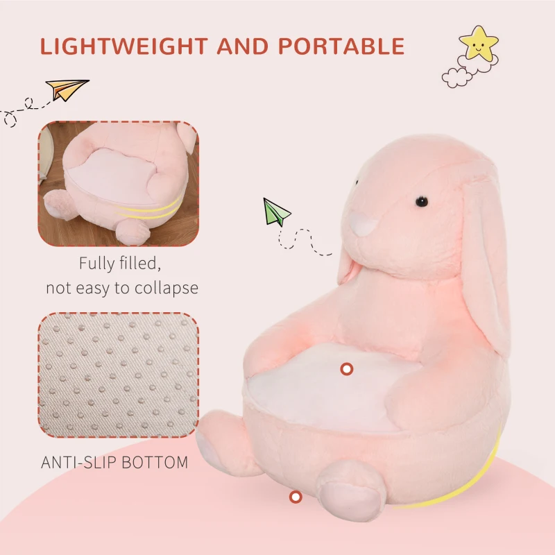 HOMCOM Kids Sofa Chair Children Plush Armchair Stuffed Cute Rabbit Toy Support Seat Learning Baby Nest Sleeping Cushion Bed Soft Snuggle Furniture Feeding Relaxing 60 x 50 x 59cm Pink