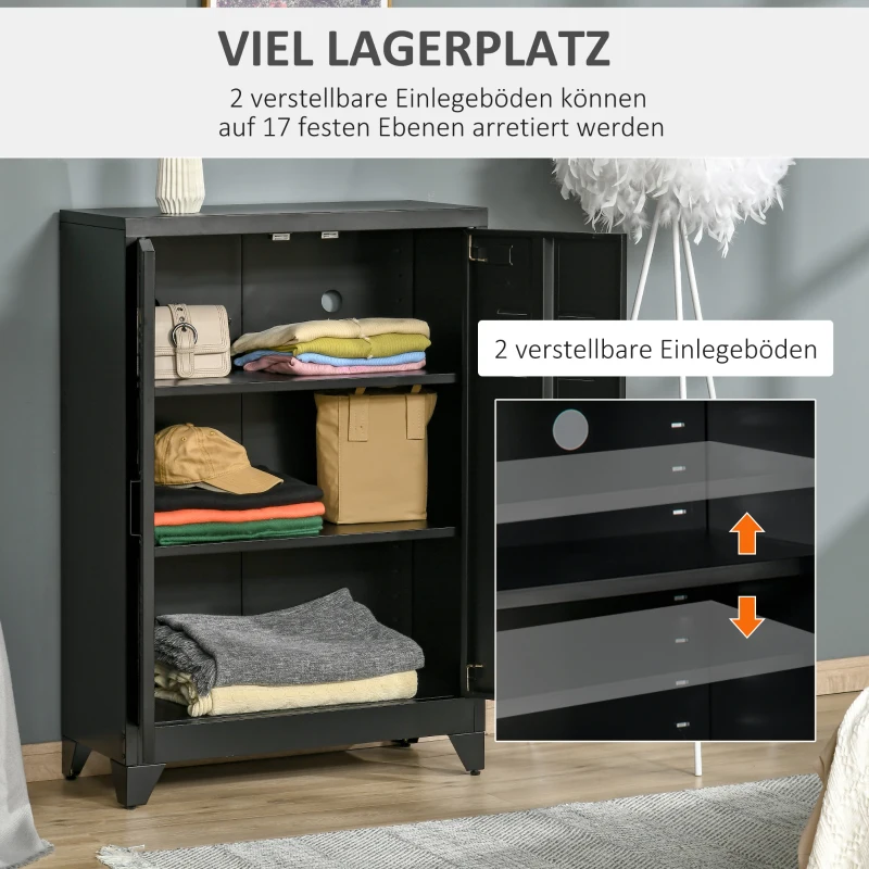 HOMCOM Aktenschrank Metallschrank Mehrzweckschrank mit magnetischer Lamellen-Doppeltür Verstellbarer Einlegeboden Büroschrank Aufbewahrungsschrank für Arbeitszimmer Wohnzimmer 75 x 33 x 110 cm Schwarz