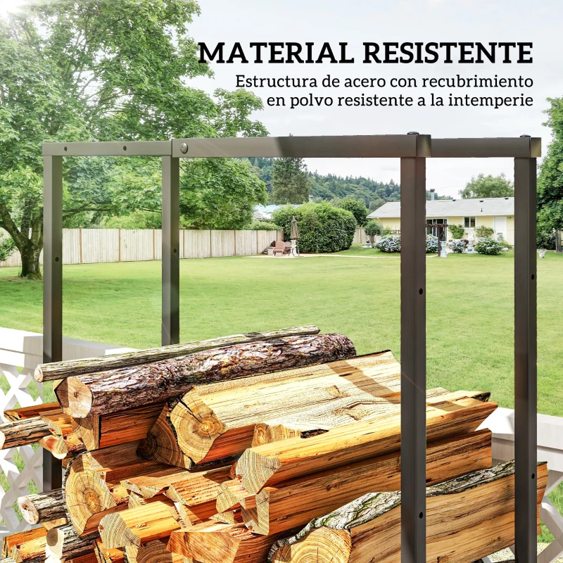 Outsunny Soporte para Leña Extensible Leñero con 4 Ganchos para Interior y Exterior 40-65x25x100-150 cm Carga 100 kg  Negro
