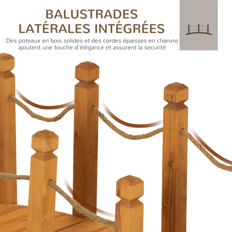 Outsunny Pont de Jardin - Pont de Bassin - passerelle en Bois avec Balustrade - Décoration du Jardin - dim. 121L x 57,5l x 59H cm - Bois de Sapin pré-huilé