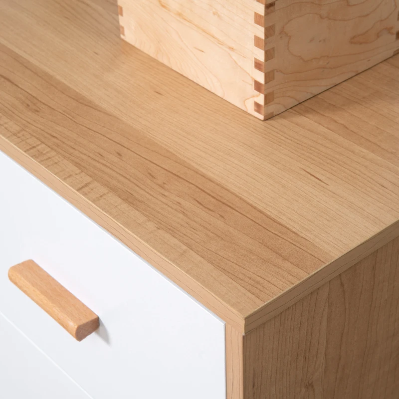 HOMCOM Kommode mit 3 Schubladen Sideboard Schubladenkommode Schrank Mehrzweckschrank Wohnzimmer Esszimmer Skandi-Design Weiß+Natur 80 x 39 x 80 cm