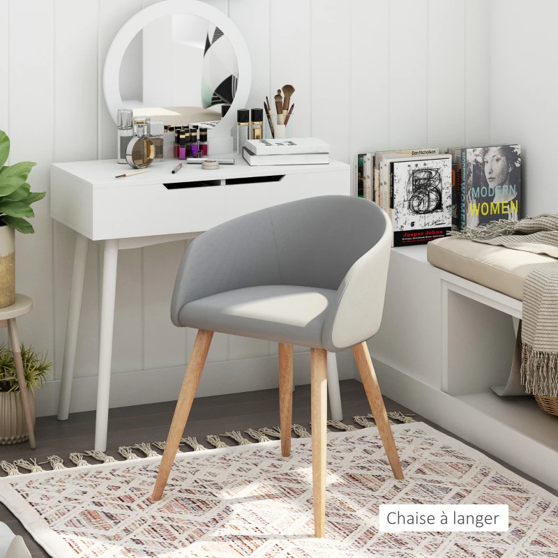 HOMCOM Lot de 2 chaises de salle à manger chaise de cuisine Design scandinave - Pieds inclinés effilés Bois Caoutchouc - Assise Dossier accoudoirs ergonomiques Aspect Lin Gris