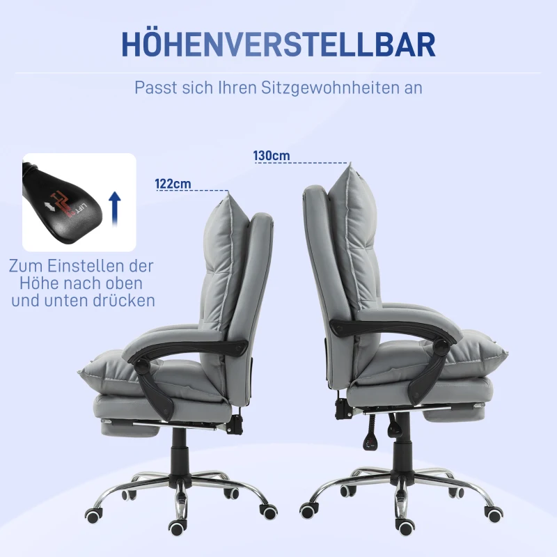 Vinsetto Ergonomischer Bürostuhl, verstellbare Sitzhöhe, neigbare Rückenlehne, Kunstleder, Hellgrau(m-4)