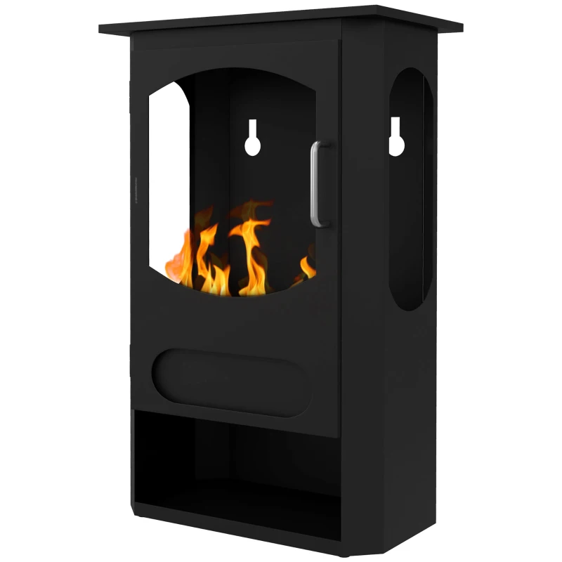 HOMCOM Cheminée à l'éthanol sur pieds réservoir 1,2L environ 3h de durée de combustion couverture 20-25 m² 43 x 25 x 68 cm noir(m-10)