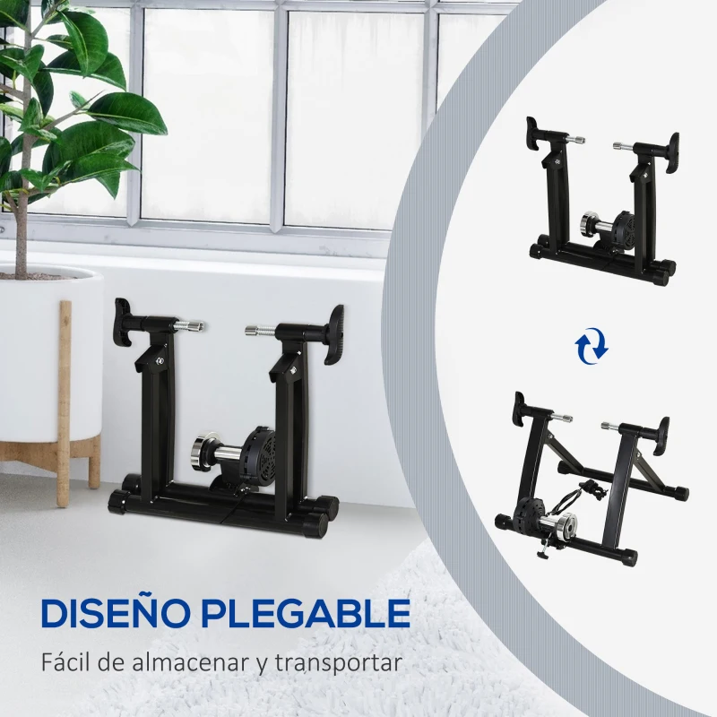 HOMCOM Rodillo de Bicicleta Plegable con Resistencia Magnética Ajustable para Ruedas de 26-28'' de interior 68x62,5x49 cm Negro